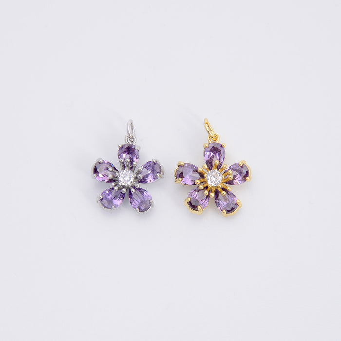 Flower Charm Purple Crystal Rhinestone, Lily Flower Charm, Bracelet Pendants, Bracelet Charms, Jewelry Making DIY Bracelet Necklace Supplies