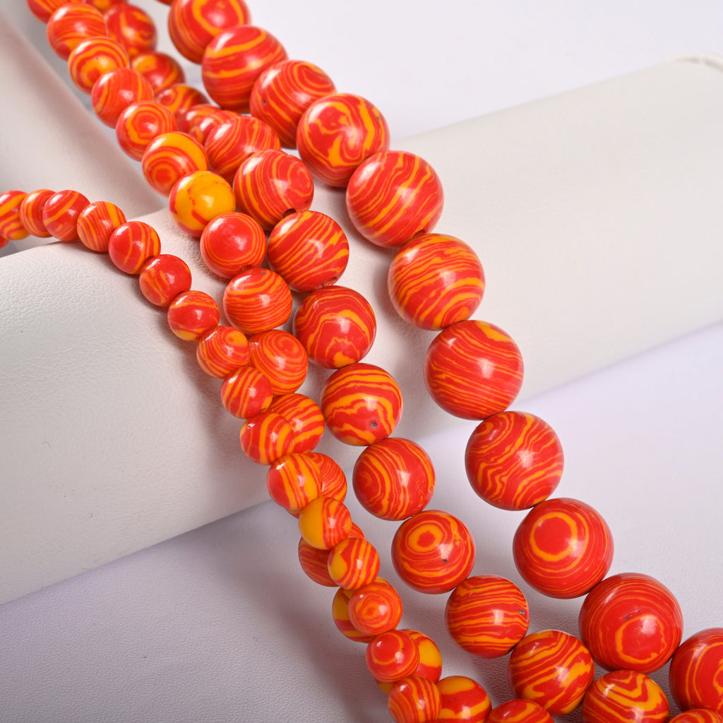 Red Yellow Malachite Peacock Stone Smooth Round Loose Beads 6mm-12mm - 15" Strand