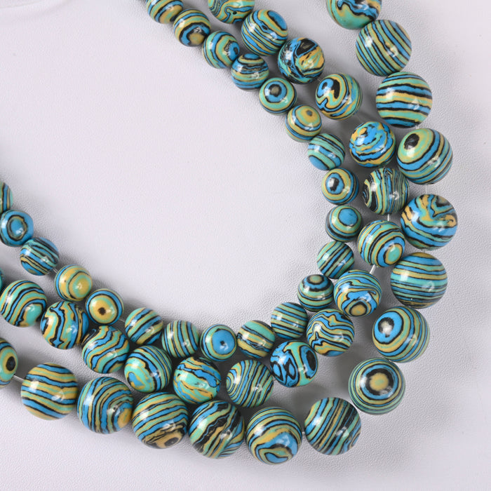 Yellow Blue Malachite Peacock Stone Smooth Round Loose Beads 4mm-12mm - 15" Strand