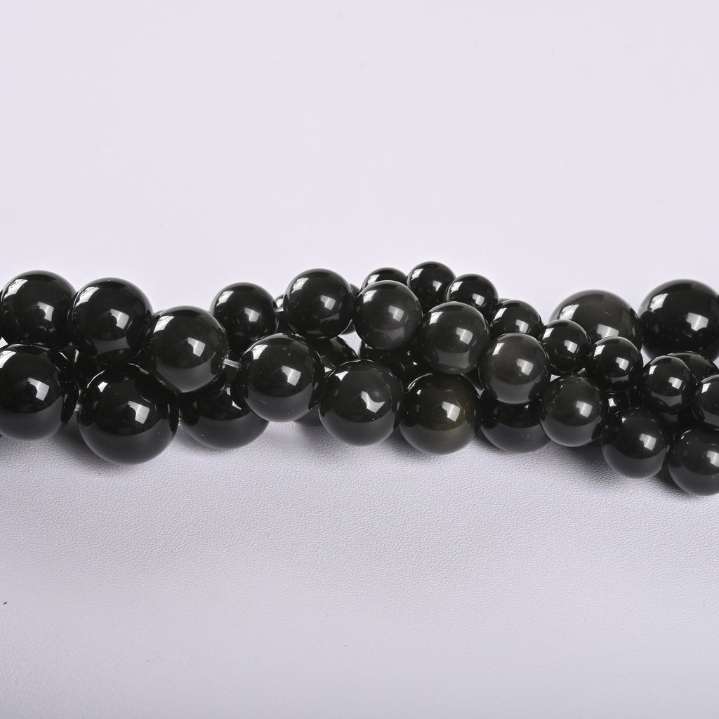 Grade 5A Double Rainbow Eyes Obsidian Smooth Round Loose Beads 4mm-14mm - 15" Strand