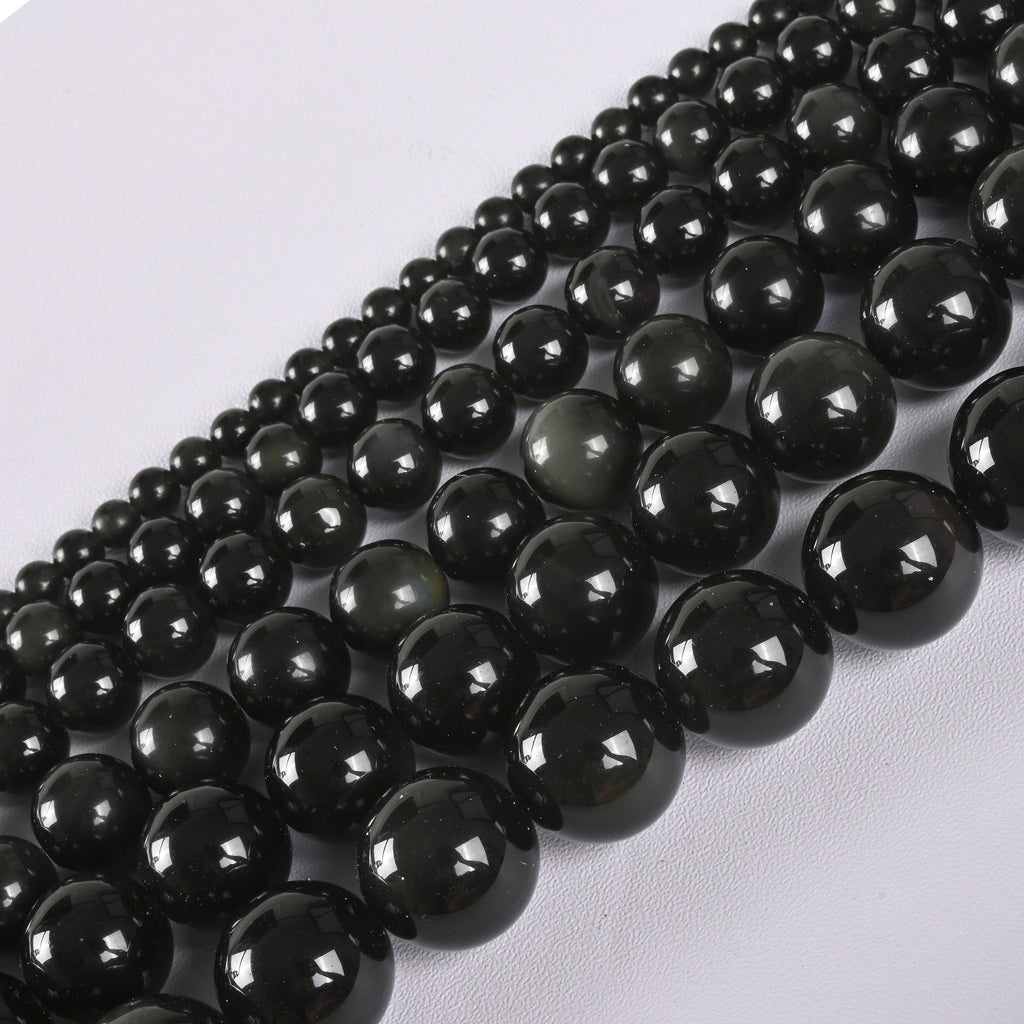Grade 5A Double Rainbow Eyes Obsidian Smooth Round Loose Beads 4mm-14mm - 15" Strand