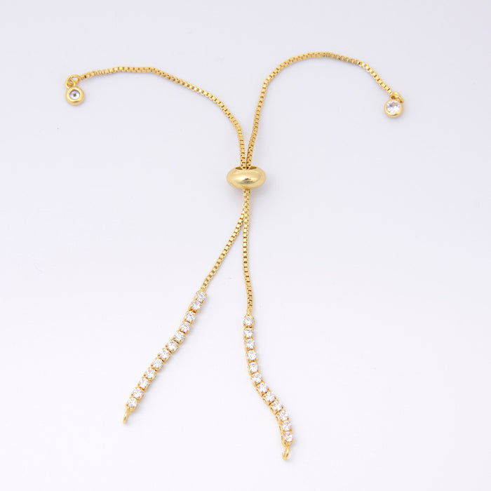 5" Gold Box Chain Bracelet Rhinestones Adjustable Rubber Stopper, Tennis Bracelet, Bolo Bracelet, Jewelry Making DIY Bracelet Supplies - V1