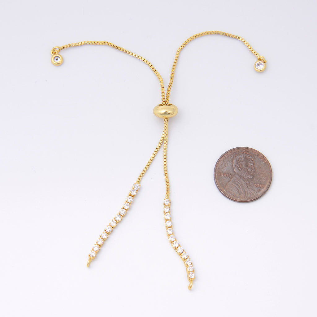 5" Gold Box Chain Bracelet Rhinestones Adjustable Rubber Stopper, Tennis Bracelet, Bolo Bracelet, Jewelry Making DIY Bracelet Supplies - V1