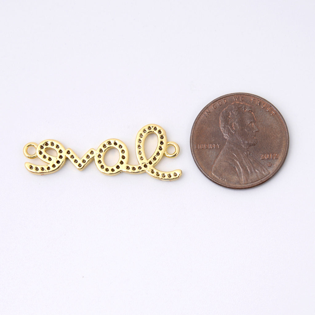 31mm Gold Cursive Love Charm Crystal Rhinestones, LOVE Connector, Bracelet Connector Charms, Jewelry Making DIY Bracelet Necklace Supplies