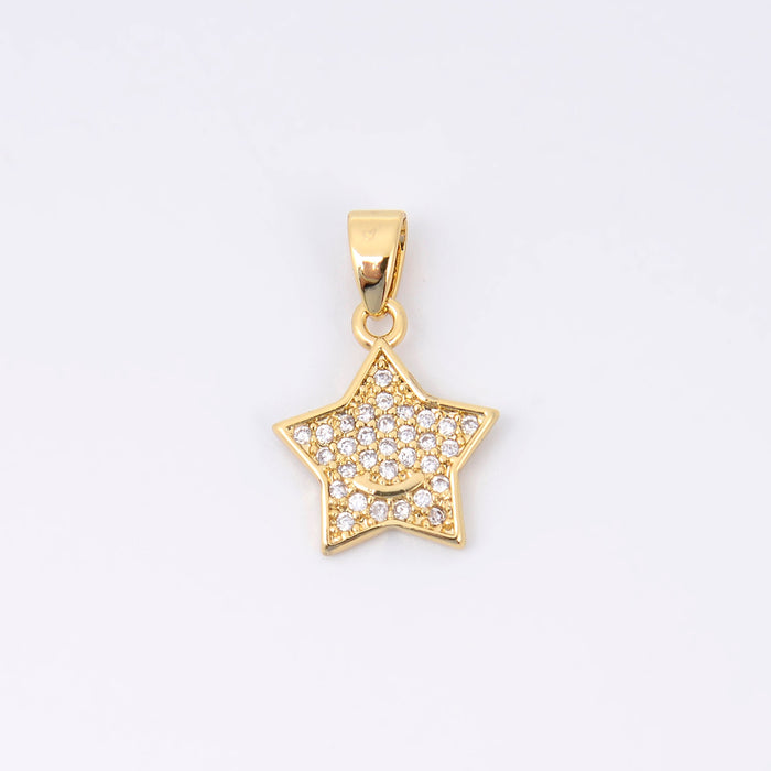 13mm Gold Smiling Star Crystal Rhinestones, Star Charm, Bracelet Pendants, Bracelet Charms, Jewelry Making DIY Bracelet Necklace Supplies