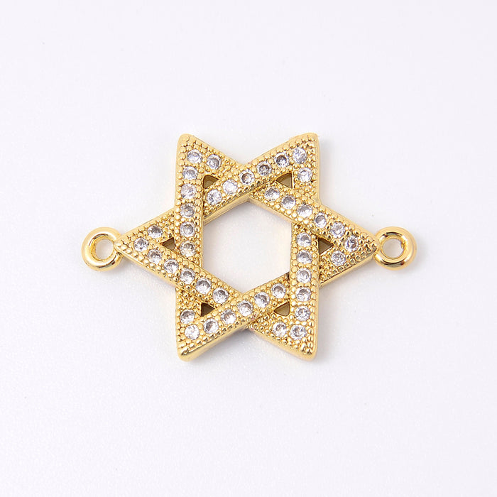 23.6mm Gold Star of David Charm Rhinestones, Jewish Connector, Bracelet Connector Charms, Jewelry Making DIY Bracelet Necklace Supplies