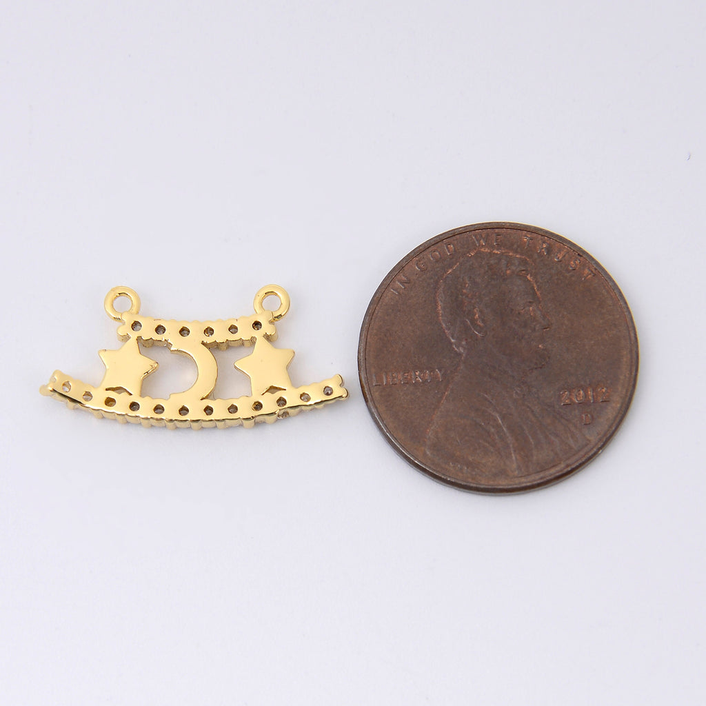 20.5mm Gold Star Moon Link Charm Rhinestone, Moon Star Connector, Bracelet Connector Charms, Jewelry Making DIY Bracelet Necklace Supplies