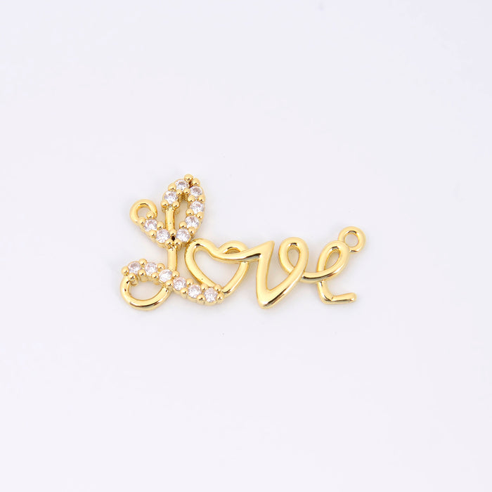 24.7mm Gold Cursive Love Charm Crystal Rhinestones, LOVE Connector, Bracelet Connector Charms, Jewelry Making DIY Bracelet Necklace Supplies