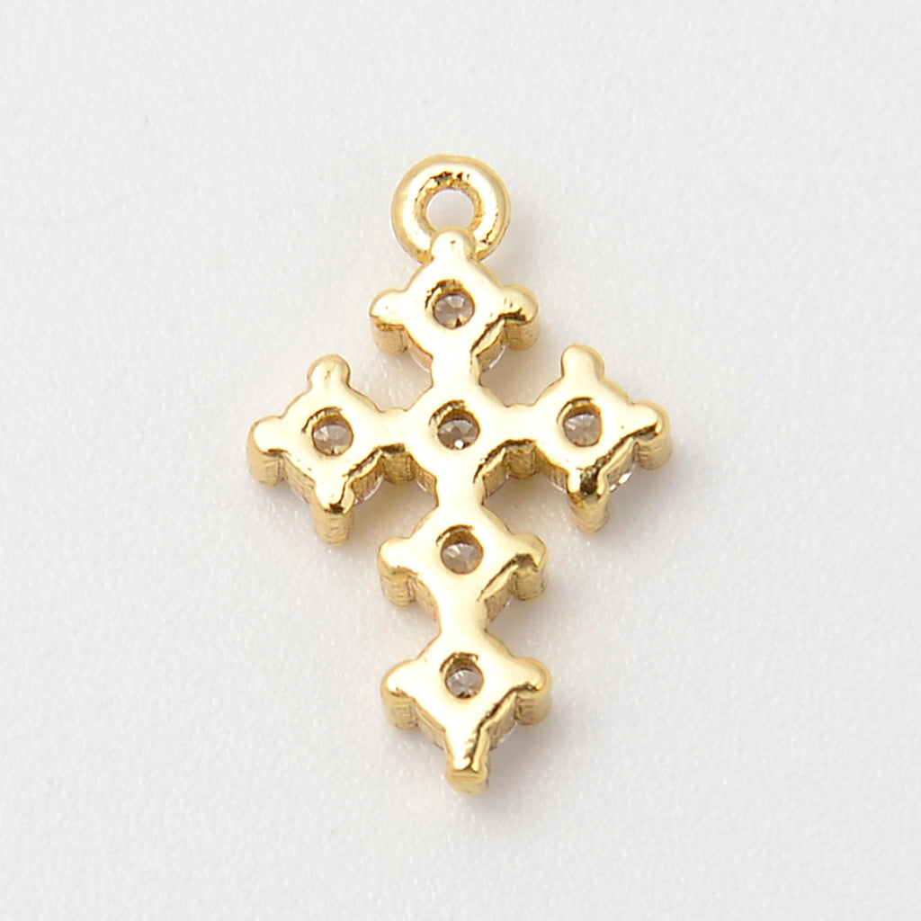 12.3mm Gold Pave Cross Charm Rhinestones, Cross Charm, Bracelet Pendants, Bracelet Charms, Jewelry Making DIY Bracelet Necklace Supplies
