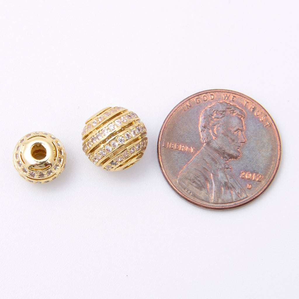 8-10mm Gold Hollow Sliced Sphere Rhinestones Round Beads, Spacer Beads, Rondelle Bead, Bead Accessories Jewelry Making DIY Bracelet Necklace