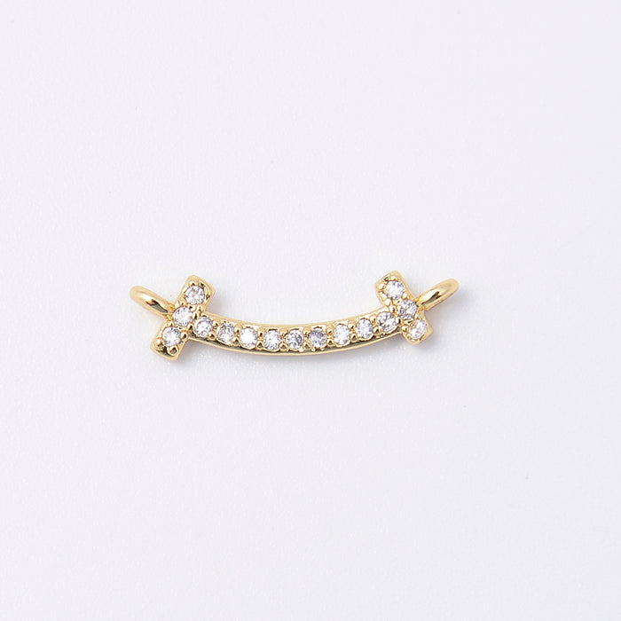 16.6mm Gold Smile Bar Link Charm Rhinestone, Curved Bar Connector, Bracelet Connector Charms, Jewelry Making DIY Bracelet Necklace Supplies