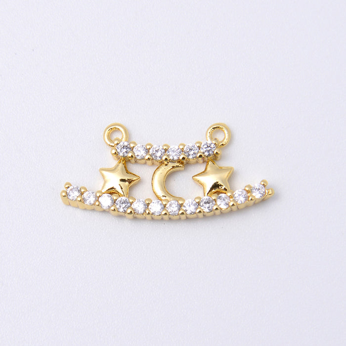 20.5mm Gold Star Moon Link Charm Rhinestone, Moon Star Connector, Bracelet Connector Charms, Jewelry Making DIY Bracelet Necklace Supplies