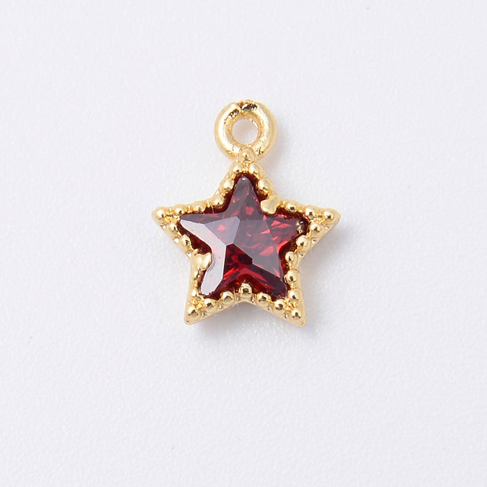 9.6mm Gold Star Charm Red Crystal Rhinestones, Star Charm, Bracelet Pendants, Bracelet Charms, Jewelry Making DIY Bracelet Necklace Supplies