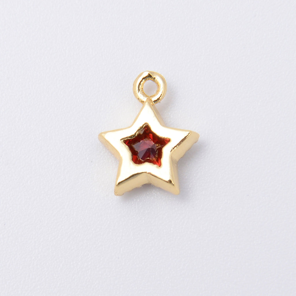 9.6mm Gold Star Charm Red Crystal Rhinestones, Star Charm, Bracelet Pendants, Bracelet Charms, Jewelry Making DIY Bracelet Necklace Supplies
