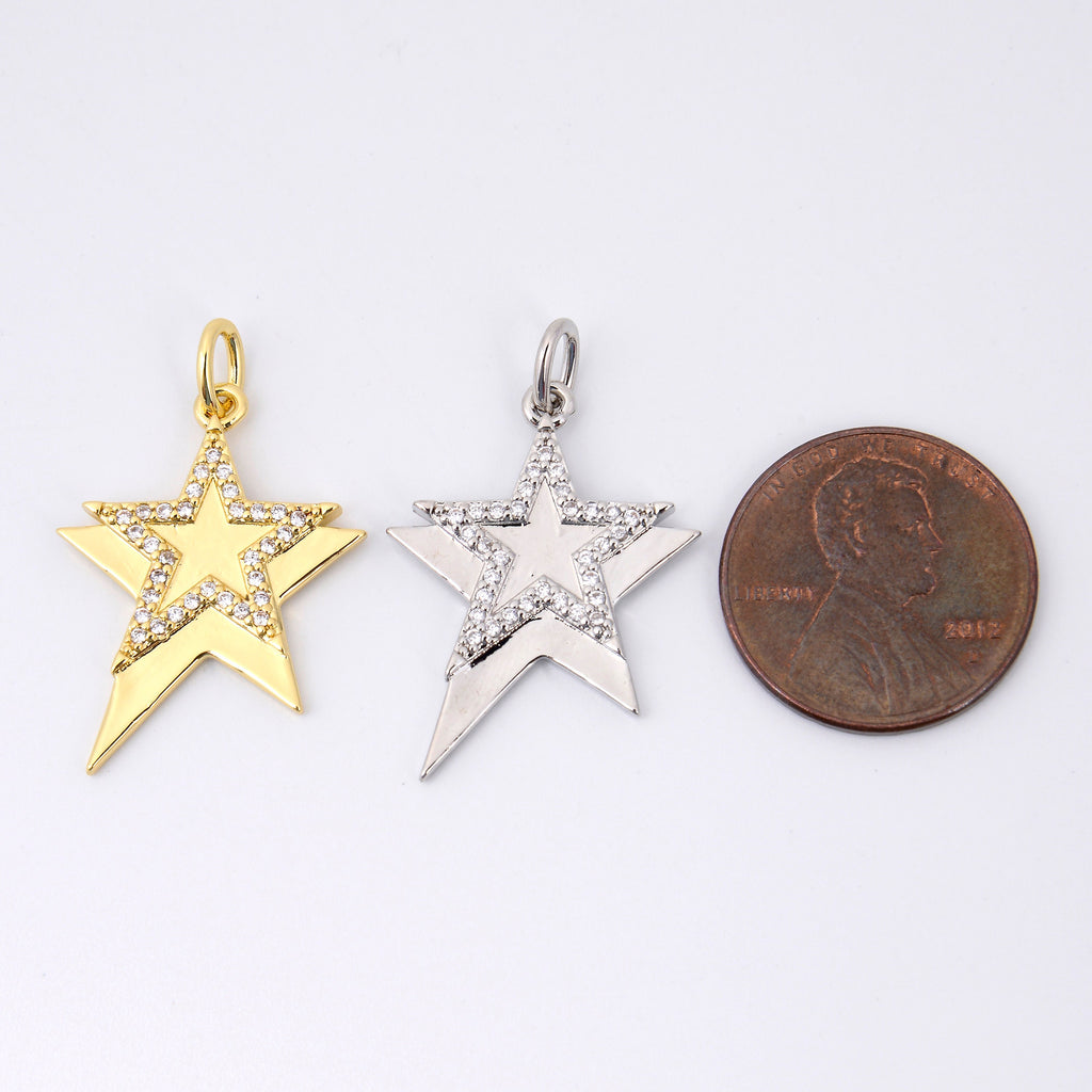 21.5mm Double Star Charm Rhinestone, Star Charm, Bracelet Pendants, Bracelet Charms, Jewelry Making DIY Bracelet Necklace Supplies