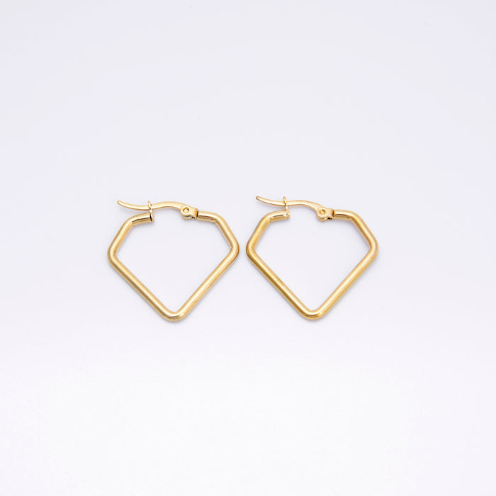 18K Gold Plated Diamond Shaped Hoop Earring, Hoop Earring, Lever Back Earring, Minimalist Earring, Earrings Jewelry Accessories