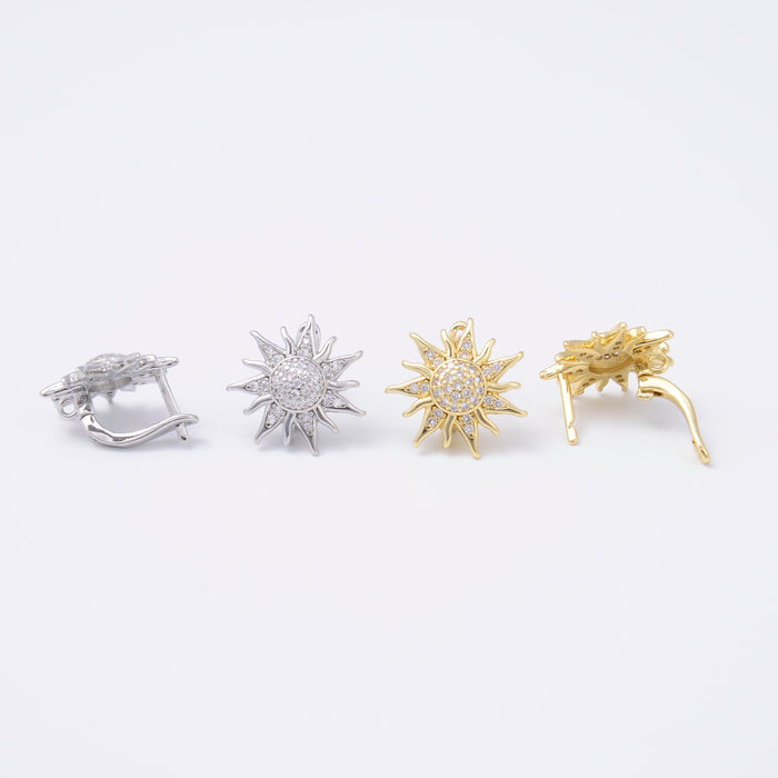 14.6mm 18K Gold Plated Sunflower Earrings Crystal Rhinestones, Jacket Earring, Omega Back Earring, Earrings Jewelry Accessories