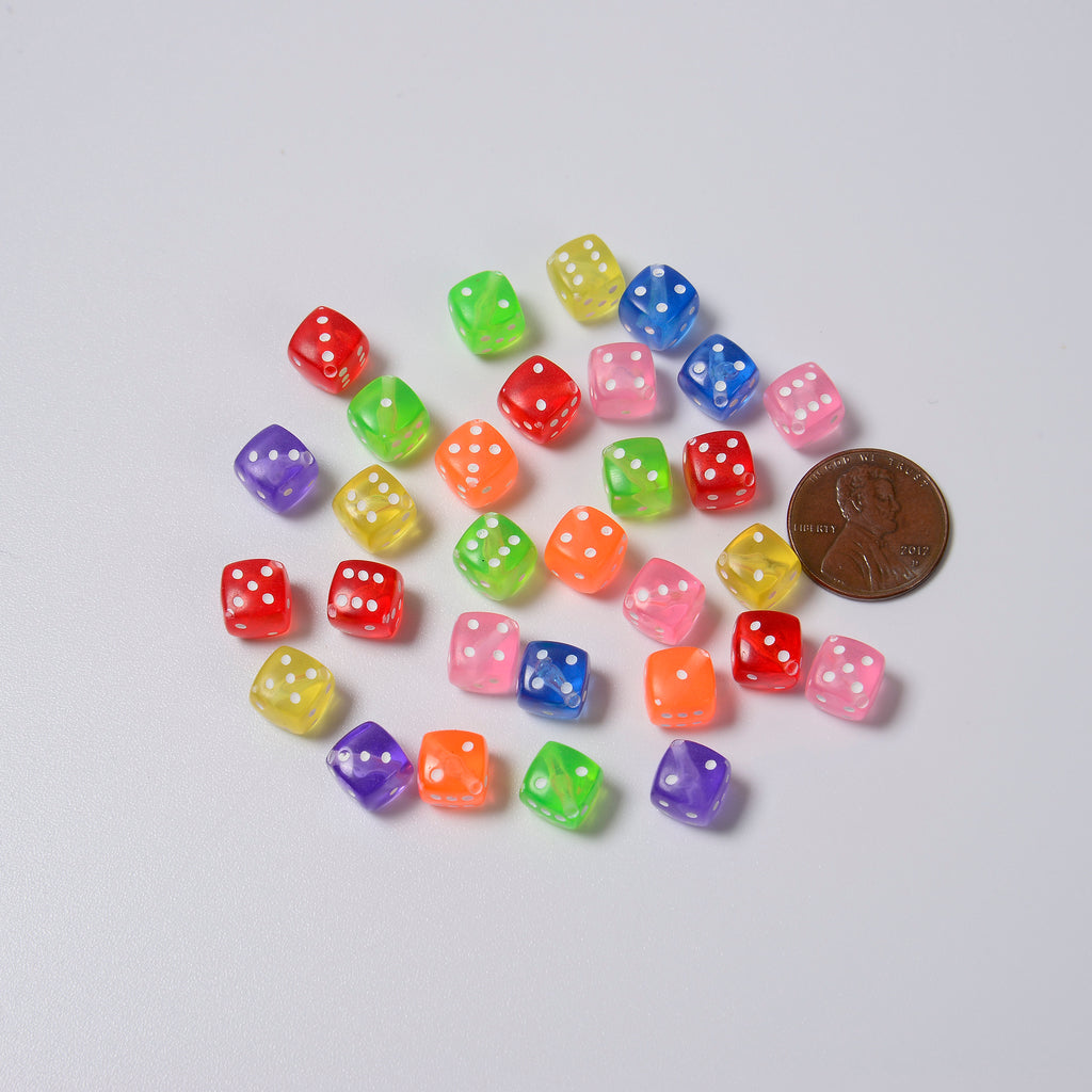 8mm Dice Beads, Transparent Colorful Beads with White Eyes Square Cube Beads, Six-Sided Dice Acrylic Beads, 50pcs