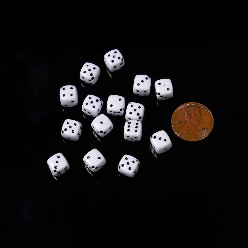 8mm Dice Beads, Opaque White Beads with Black Eyes Square Cube Beads, Six-Sided Dice Acrylic Beads, 50pcs