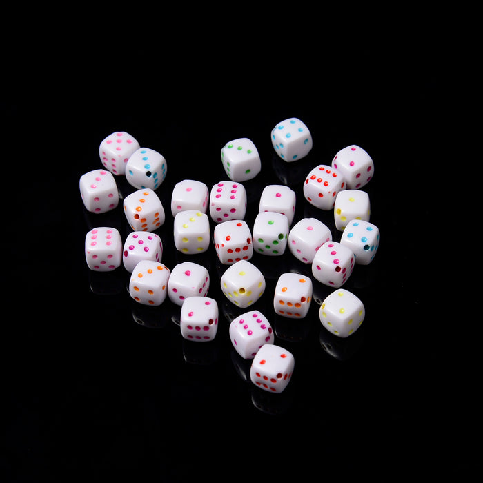 8mm Dice Beads, Opaque White Beads with Colorful Eyes Square Cube Beads, Six-Sided Dice Acrylic Beads, 50pcs