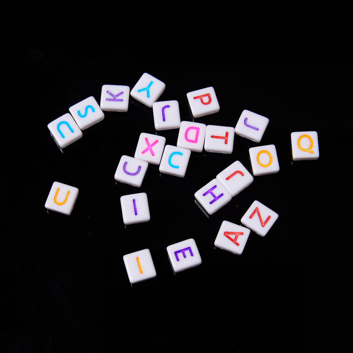 8.3mm Alphabet Letter Beads, Opaque White Beads Colorful Letters Flat Square Beads (Two Holes), A-Z Letters Acrylic Letter Beads, 100pcs