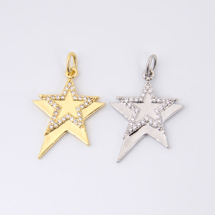 21.5mm Double Star Charm Rhinestone, Star Charm, Bracelet Pendants, Bracelet Charms, Jewelry Making DIY Bracelet Necklace Supplies