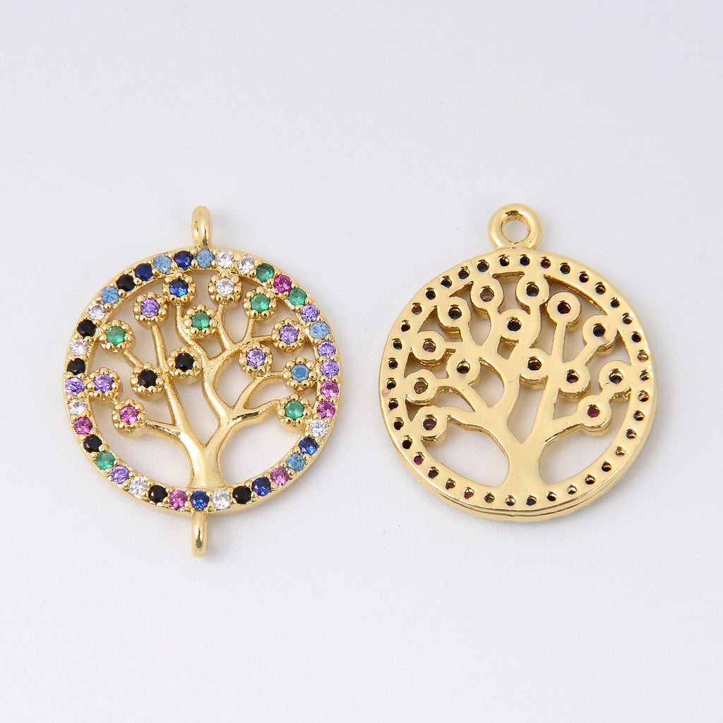15mm Gold Colorful Tree of Life Charm Rhinestone, Tree of Life Charm Connector, Jewelry Making DIY Bracelet Necklace Supplies