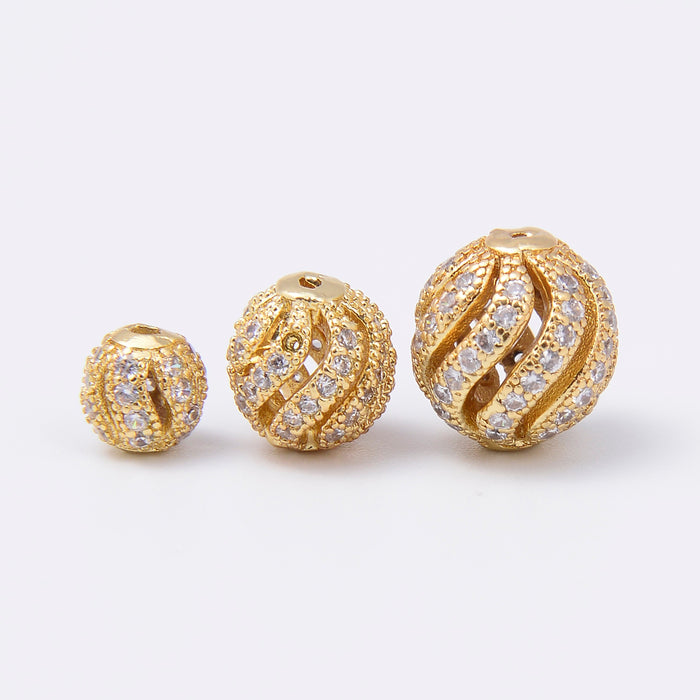 6-10mm Gold Hollow Rhinestone Round Beads, Spacer Beads, Rondelle Bead Accent, Bead Accessories Jewelry Making DIY Bracelet Necklace