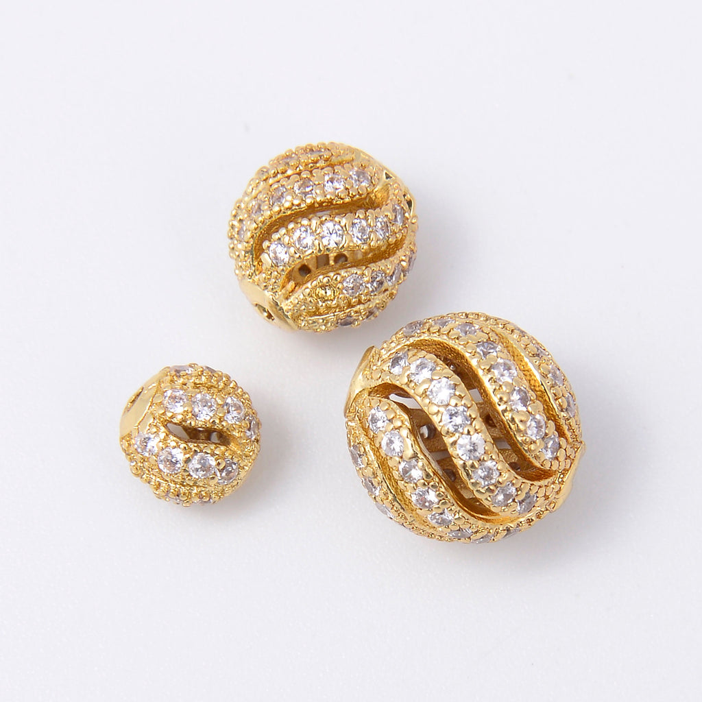 6-10mm Gold Hollow Rhinestone Round Beads, Spacer Beads, Rondelle Bead Accent, Bead Accessories Jewelry Making DIY Bracelet Necklace