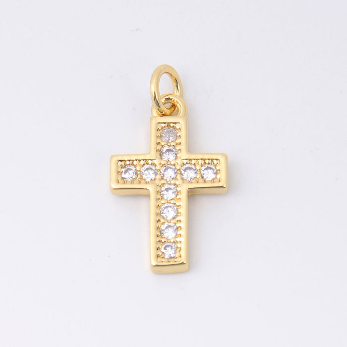 17.5mm 18K Gold Plated Cross Charm Rhinestones, Cross Charm, Bracelet Pendant, Bracelet Charm, Jewelry Making DIY Bracelet Necklace Supplies