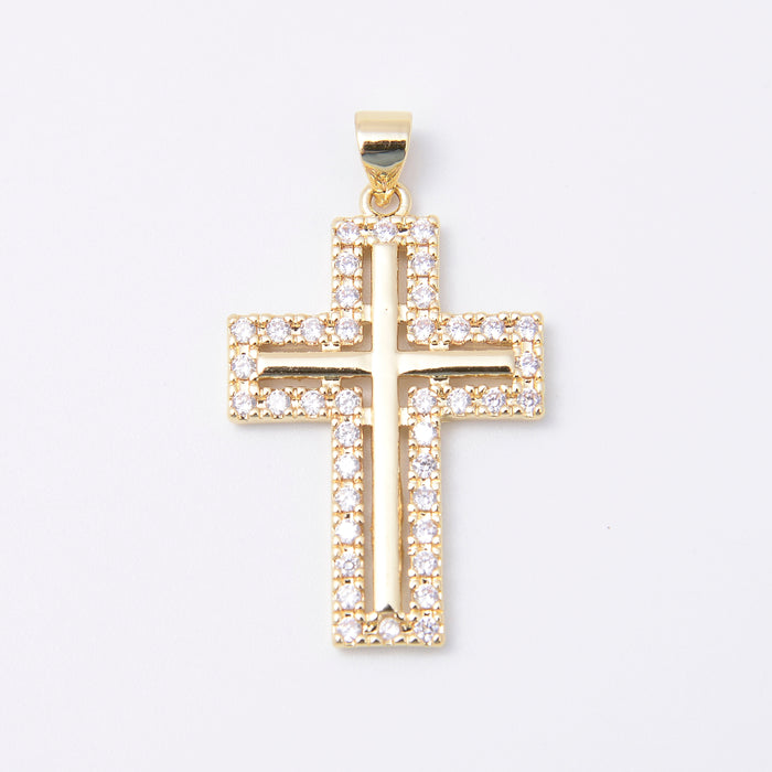 29.7mm 18K Gold Plated Cross Charm Pave Rhinestones, Cross Charm, Bracelet Pendant Charm, Jewelry Making DIY Bracelet Necklace Supplies