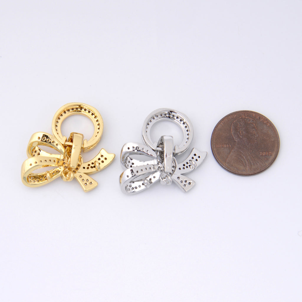 26mm 18K Gold Plated Bow Tie Knot Charm Rhinestones with Hoop, Bracelet Pendant Charm, Jewelry Making DIY Bracelet Necklace Supplies