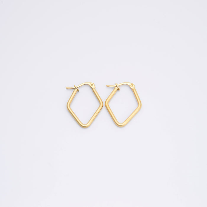 18K Gold Plated Rhombus Shaped Hoop Earring, Hoop Earring, Lever Back Earring, Minimalist Earring, Earrings Jewelry Accessories