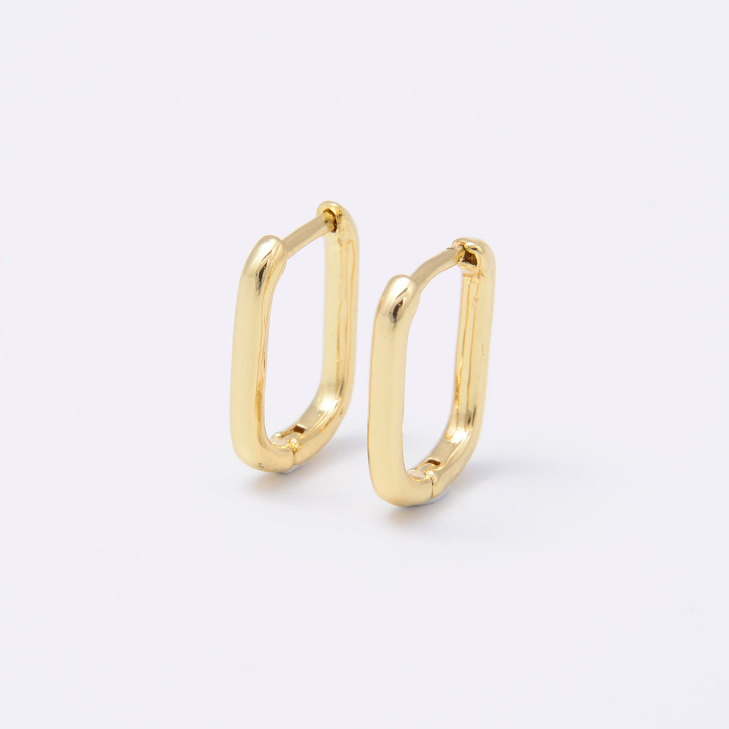 18K Gold Plated Rectangle Shaped Hinged Hoop Earring, Hoop Earring, Huggie Hoop, Earrings Jewelry Accessories