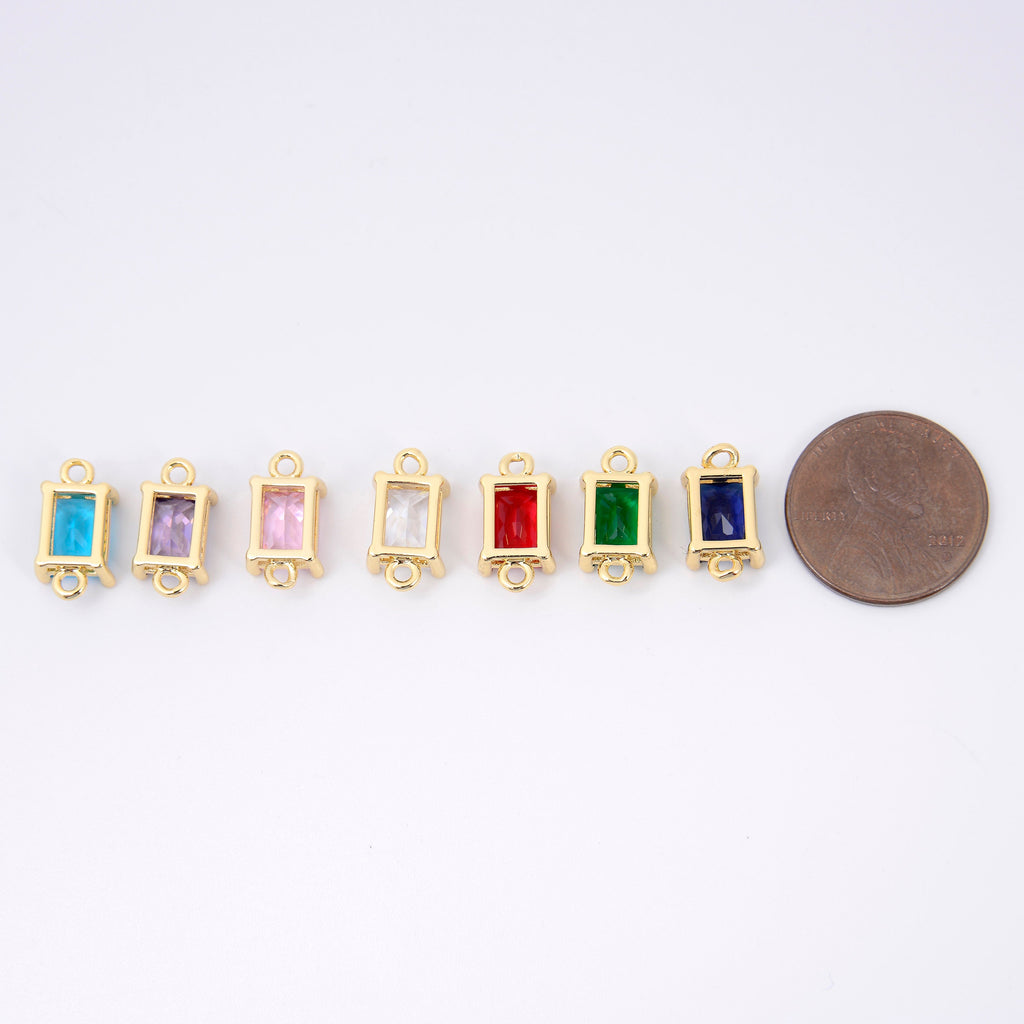 13.6mm 18K Gold Plated Rectangle Link Charm Colored Crystal Rhinestone, Bracelet Pendant Charm, Jewelry Making DIY Bracelet Necklace Supply
