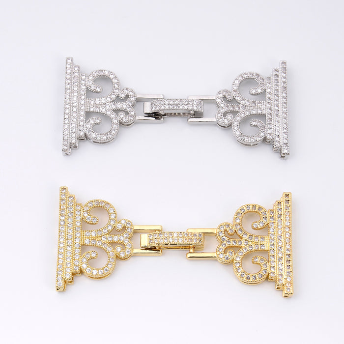55mm 18K Gold Plated Fleur-de-lis Link Charm Crystal Rhinestones, Bracelet Pendant Charm, Jewelry Making DIY Bracelet Necklace Supplies