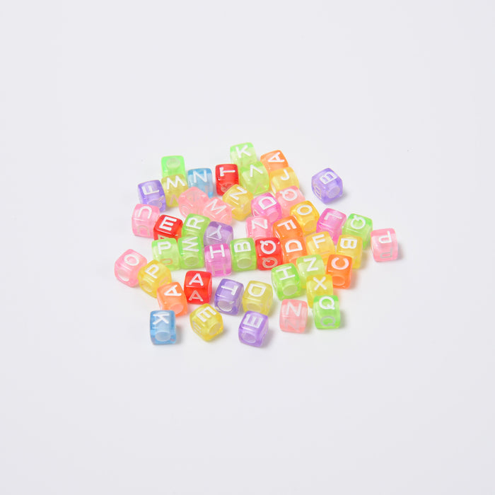 6mm Alphabet Letter Beads, Transparent Colorful Beads with White Letters Square Cube Beads, A-Z Letters Acrylic Letter Beads, 300pcs