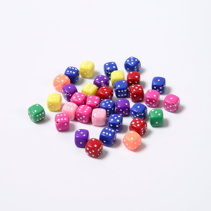 8mm Dice Beads, Opaque Colorful Beads with White Eyes Square Cube Beads, Six-Sided Dice Acrylic Beads, 100pcs