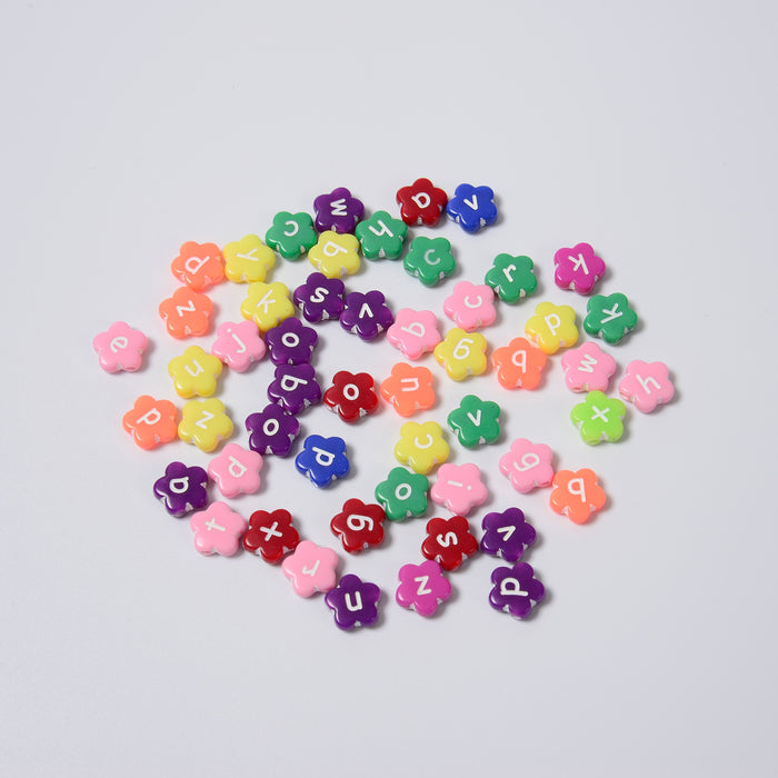 11mm Alphabet Letter Flower Beads, Opaque Colorful Beads with White Letters Flower Beads, a-z Lowercase Letters Acrylic Letter Beads, 100pcs