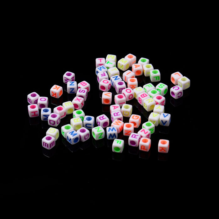 6mm Alphabet Letter Beads, Opaque White Beads with Colorful Letters Square Cube Beads, A-Z Letters Acrylic Letter Beads, 100-200pcs