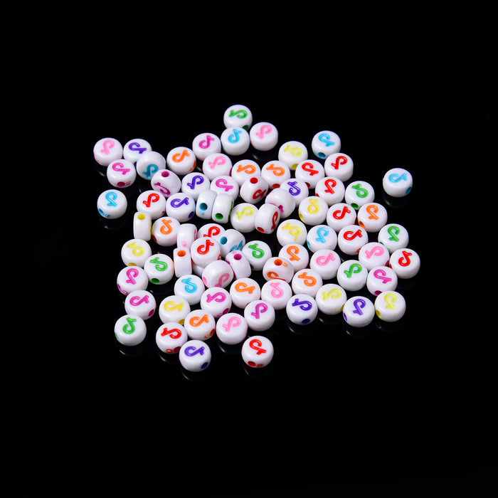 7mm Jesus Fish Beads, Opaque White Beads with Colorful Christian Fish Flat Round Beads, Acrylic Ichthus Symbol Beads, 100pcs